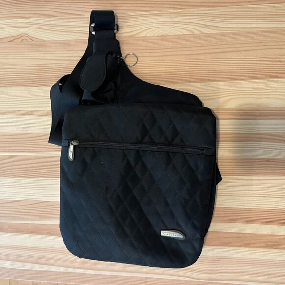 Travelon Black Travel Sling Crossbody Nylon Multi-Pocket Unisex Lightweight - Picture 3 of 10